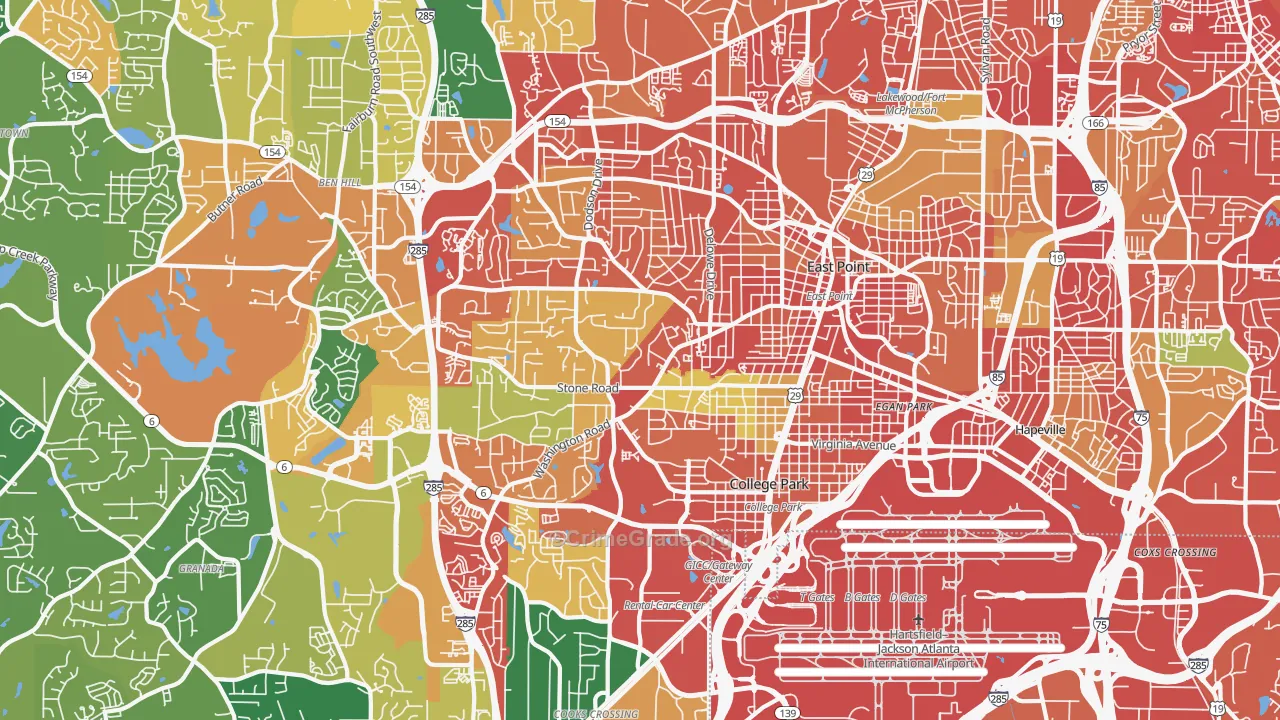East Point, GA Map of Burglary Rates