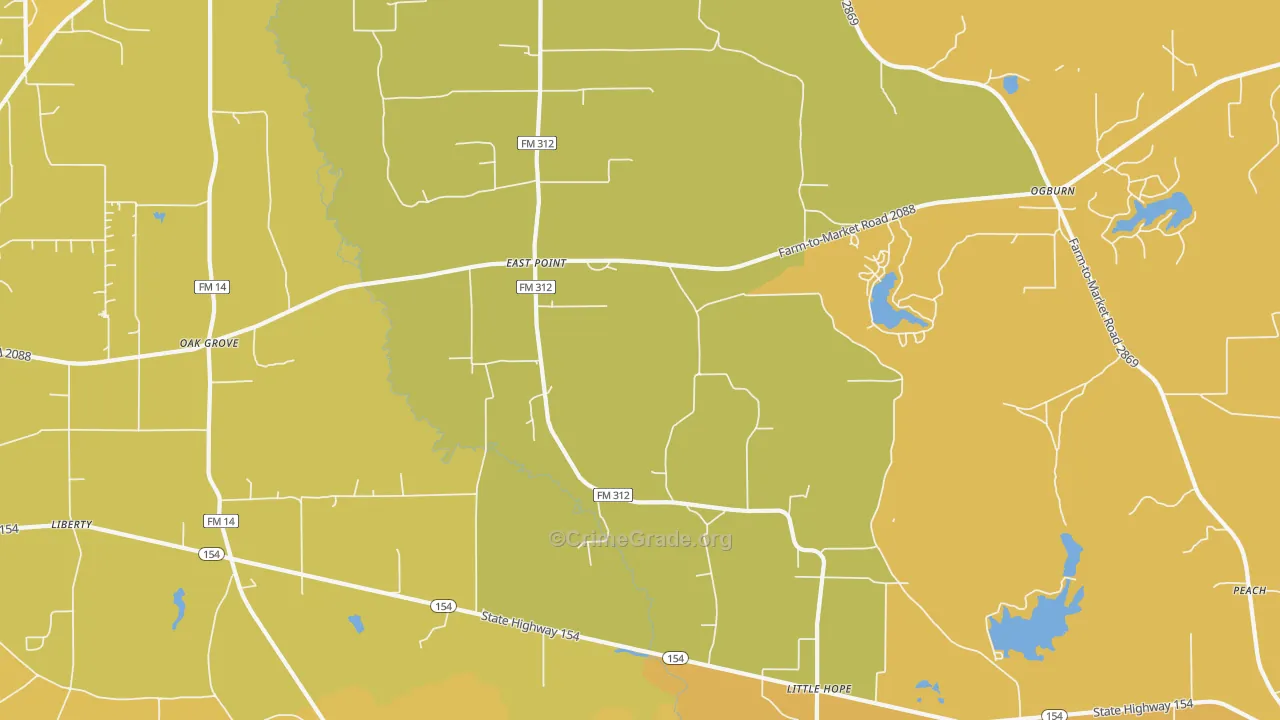 East Point, TX Map of Burglary Rates