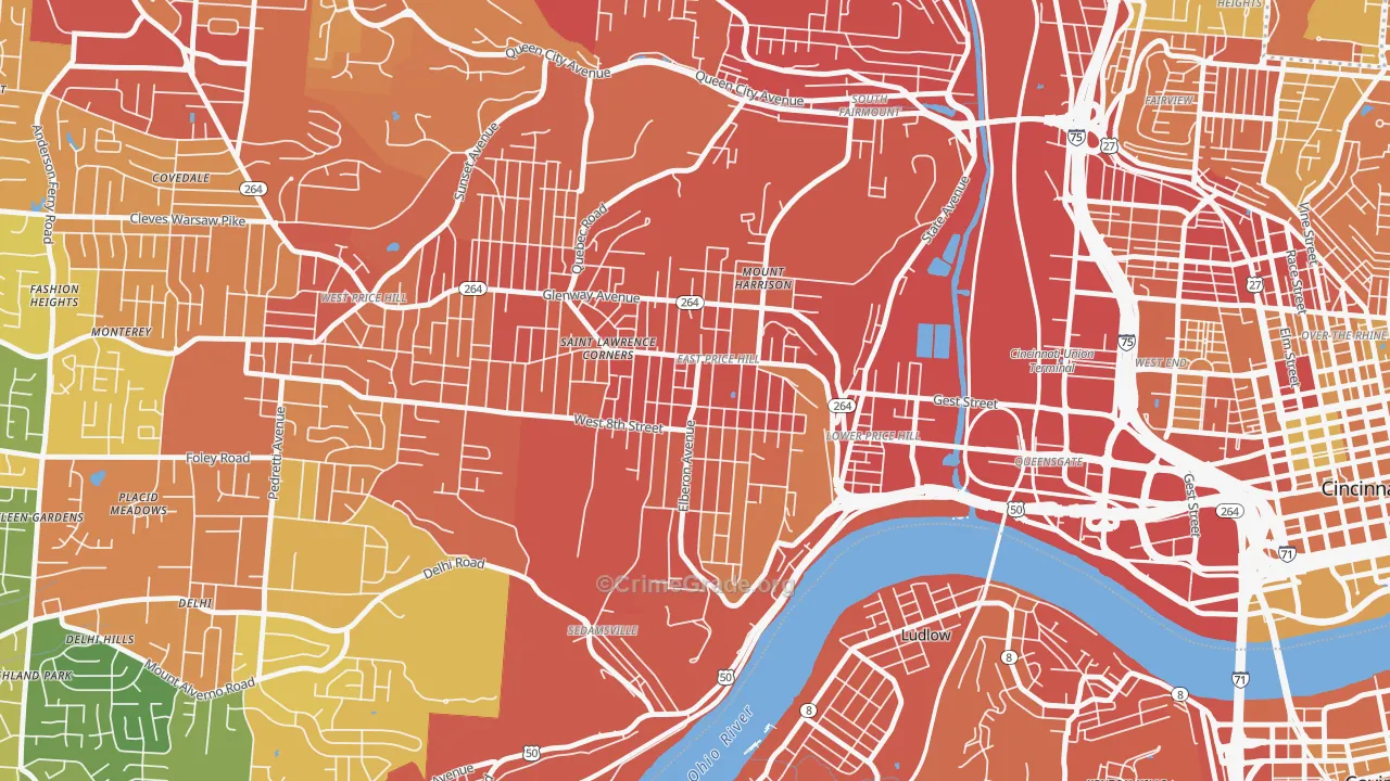 East Price Hill, Cincinnati, OH Map of Burglary Rates