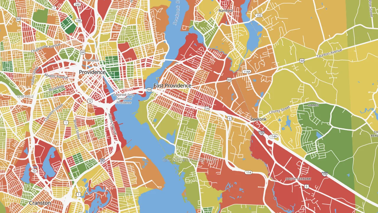 East Providence, RI Map of Burglary Rates