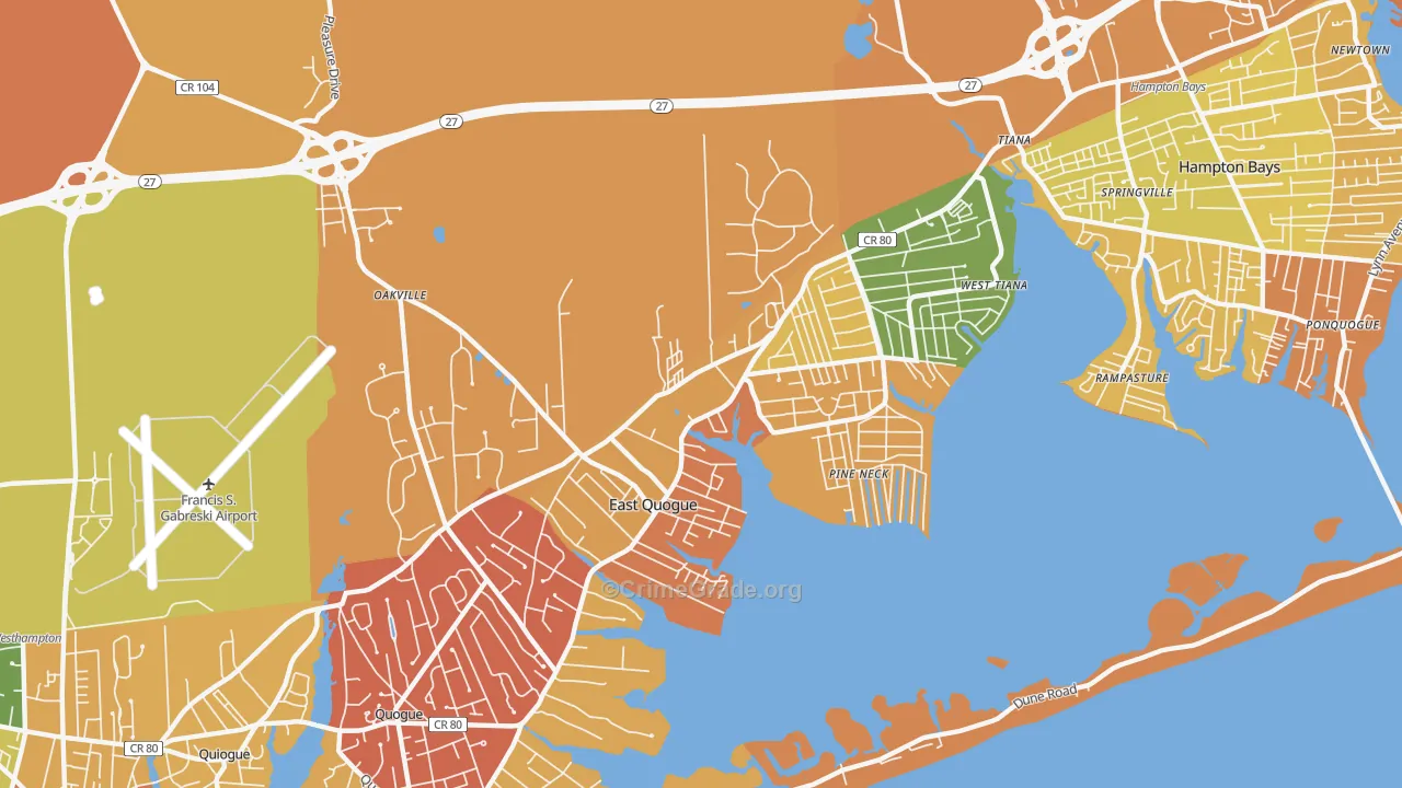 East Quogue, NY Map of Burglary Rates