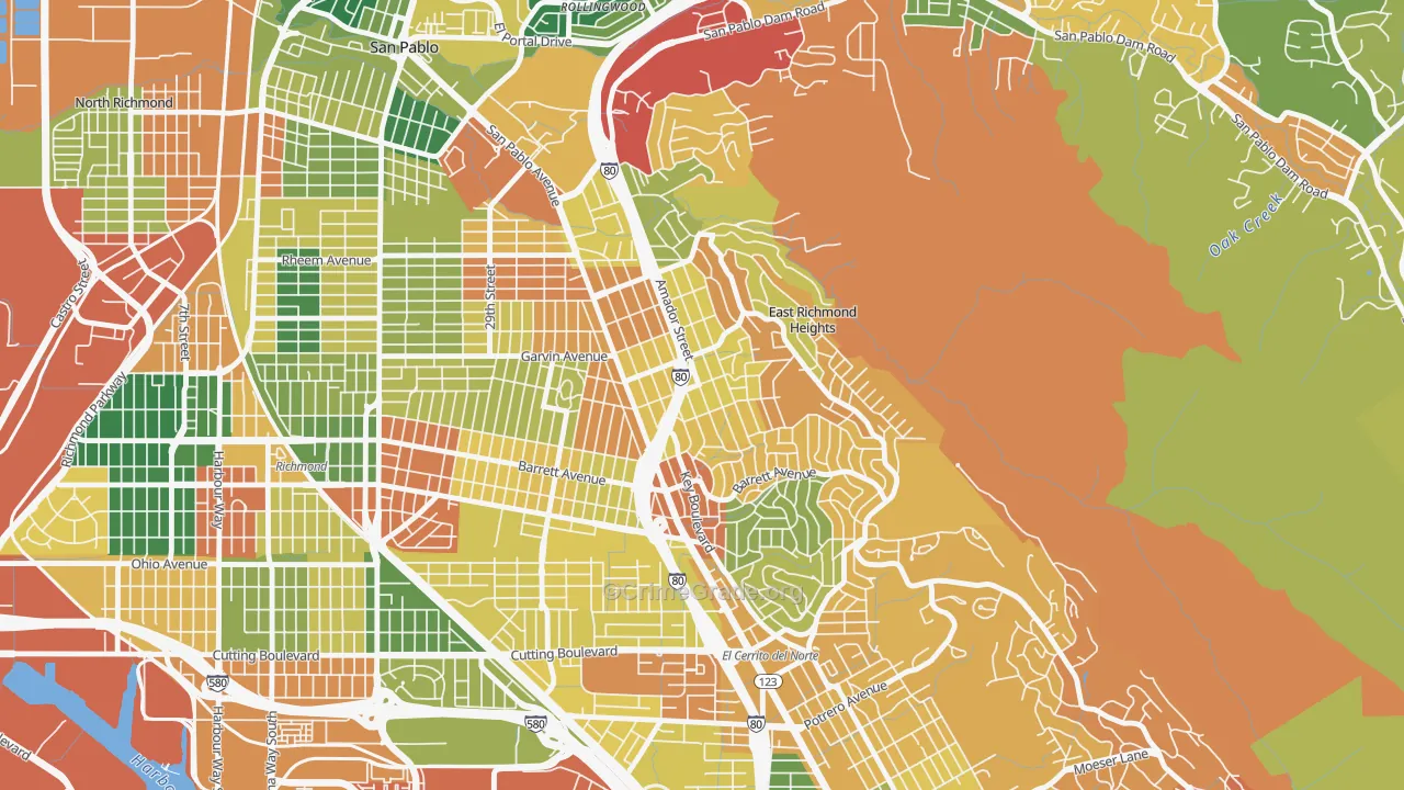 East Richmond, Richmond, CA Map of Burglary Rates