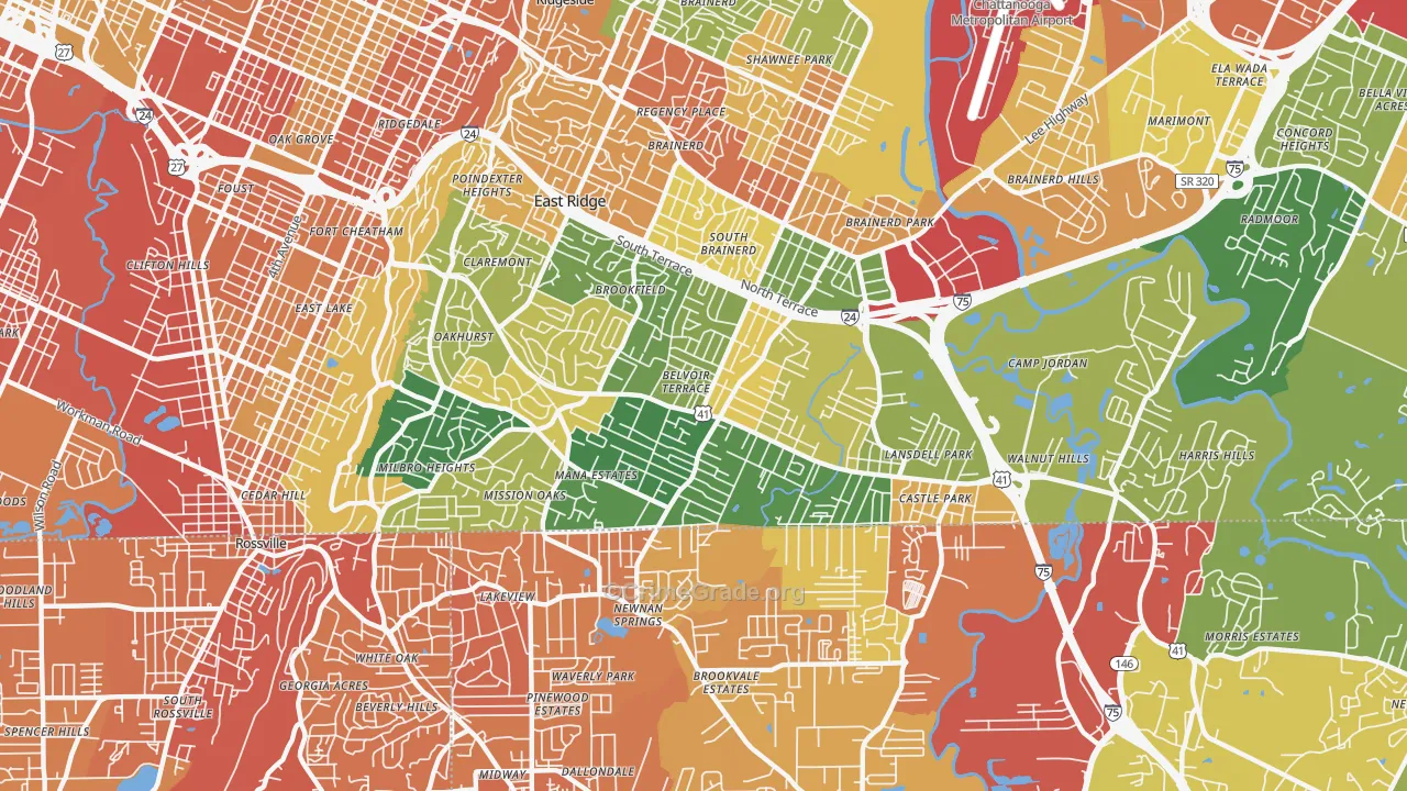 East Ridge, TN Map of Burglary Rates