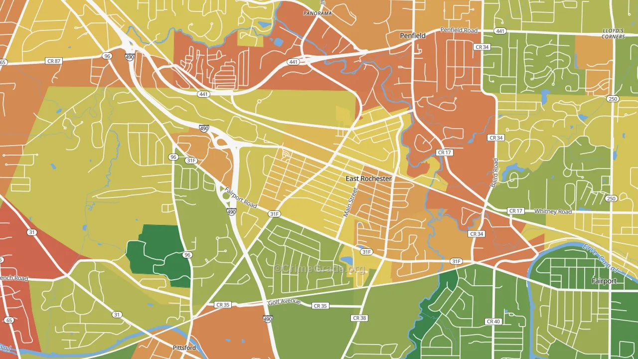 East Rochester, NY Map of Burglary Rates