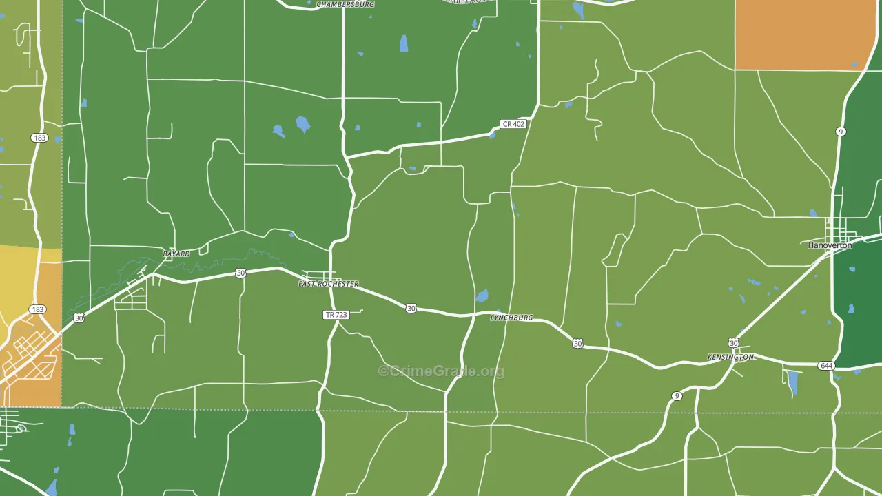 East Rochester, OH Map of Burglary Rates