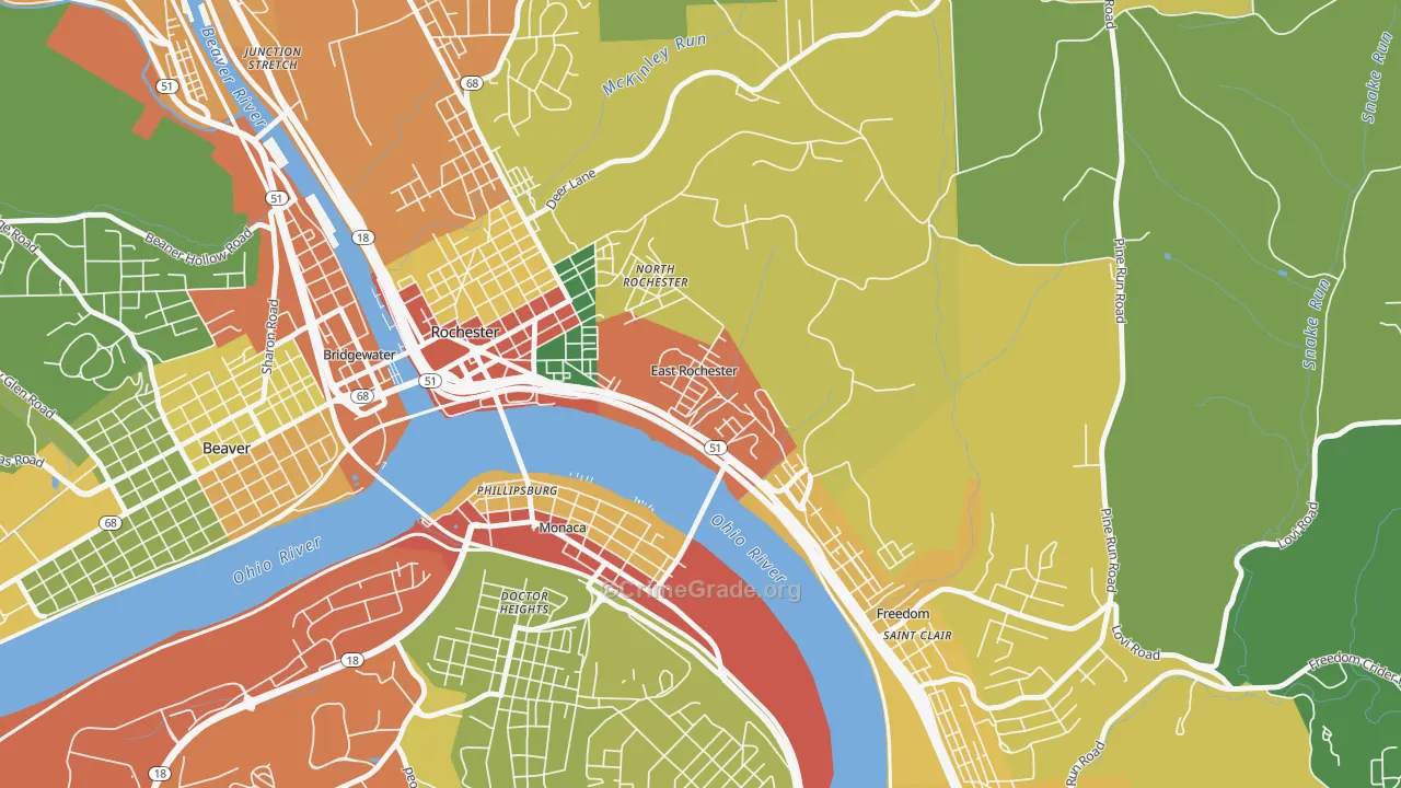 East Rochester, PA Map of Burglary Rates