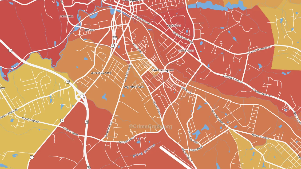 East Rockingham, NC Map of Burglary Rates