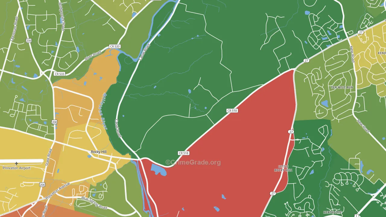East Rocky Hill, NJ Map of Burglary Rates