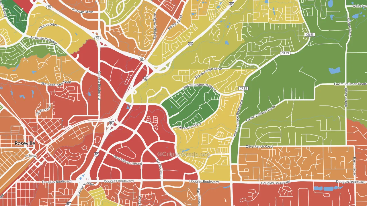 East Roseville Parkway, Roseville, CA Map of Burglary Rates