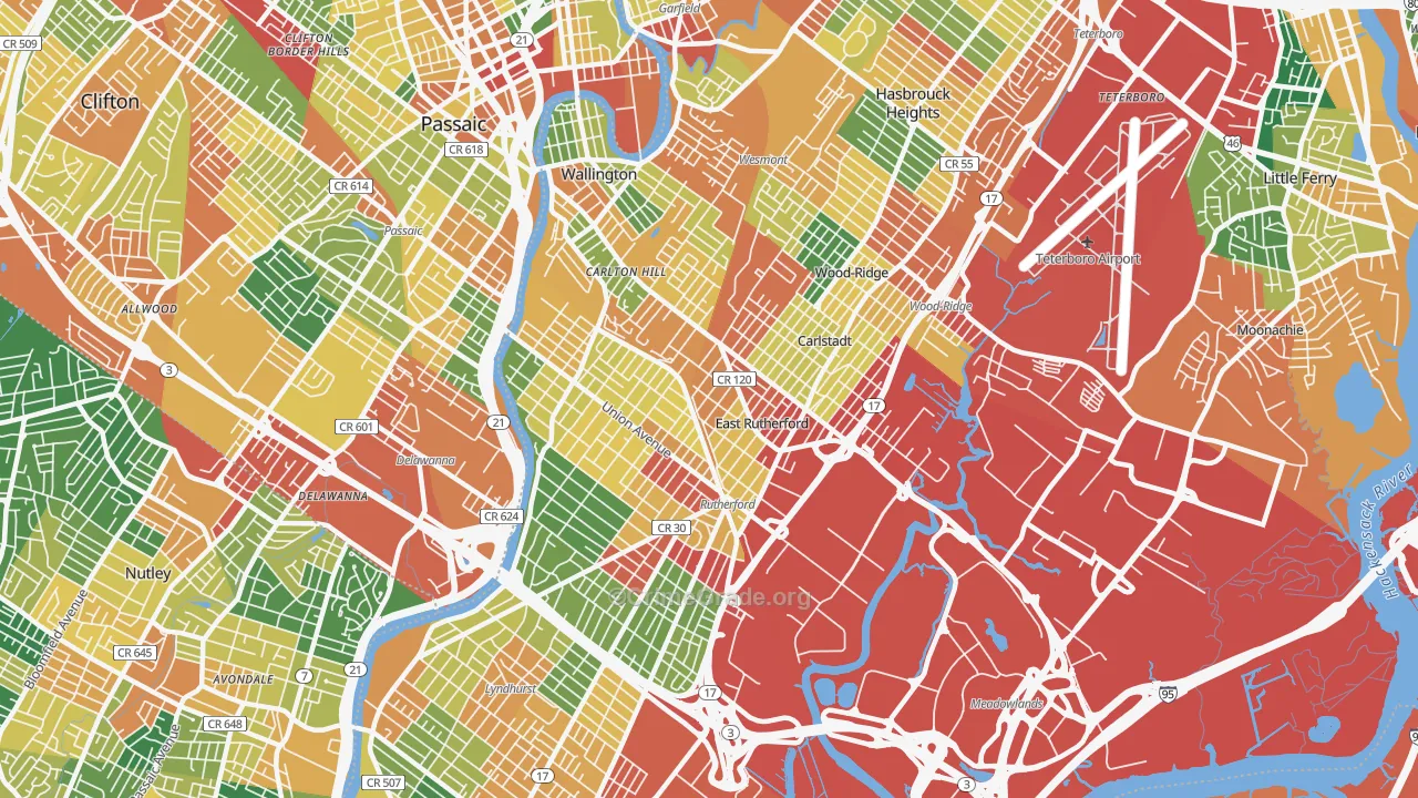 East Rutherford, NJ Map of Burglary Rates