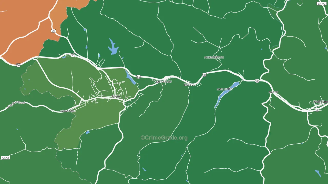 East Salem, WV Map of Burglary Rates