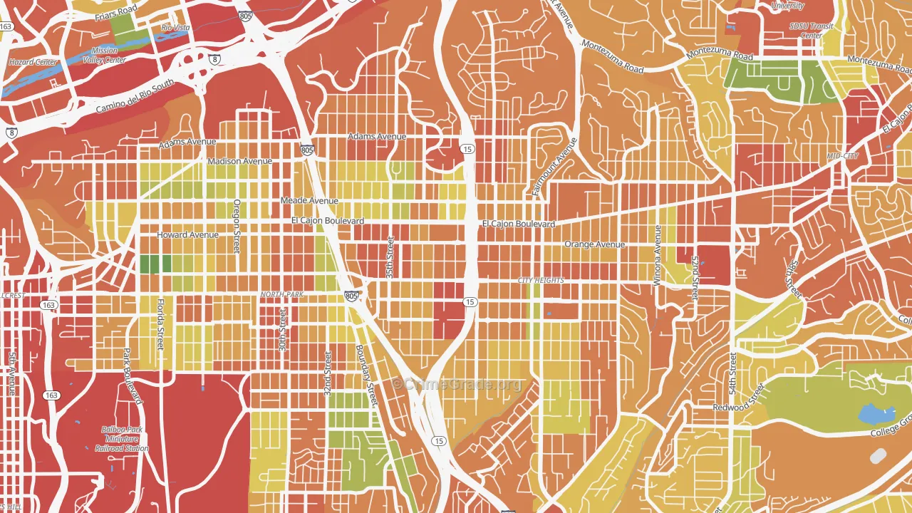 East San Diego, San Diego, CA Map of Burglary Rates