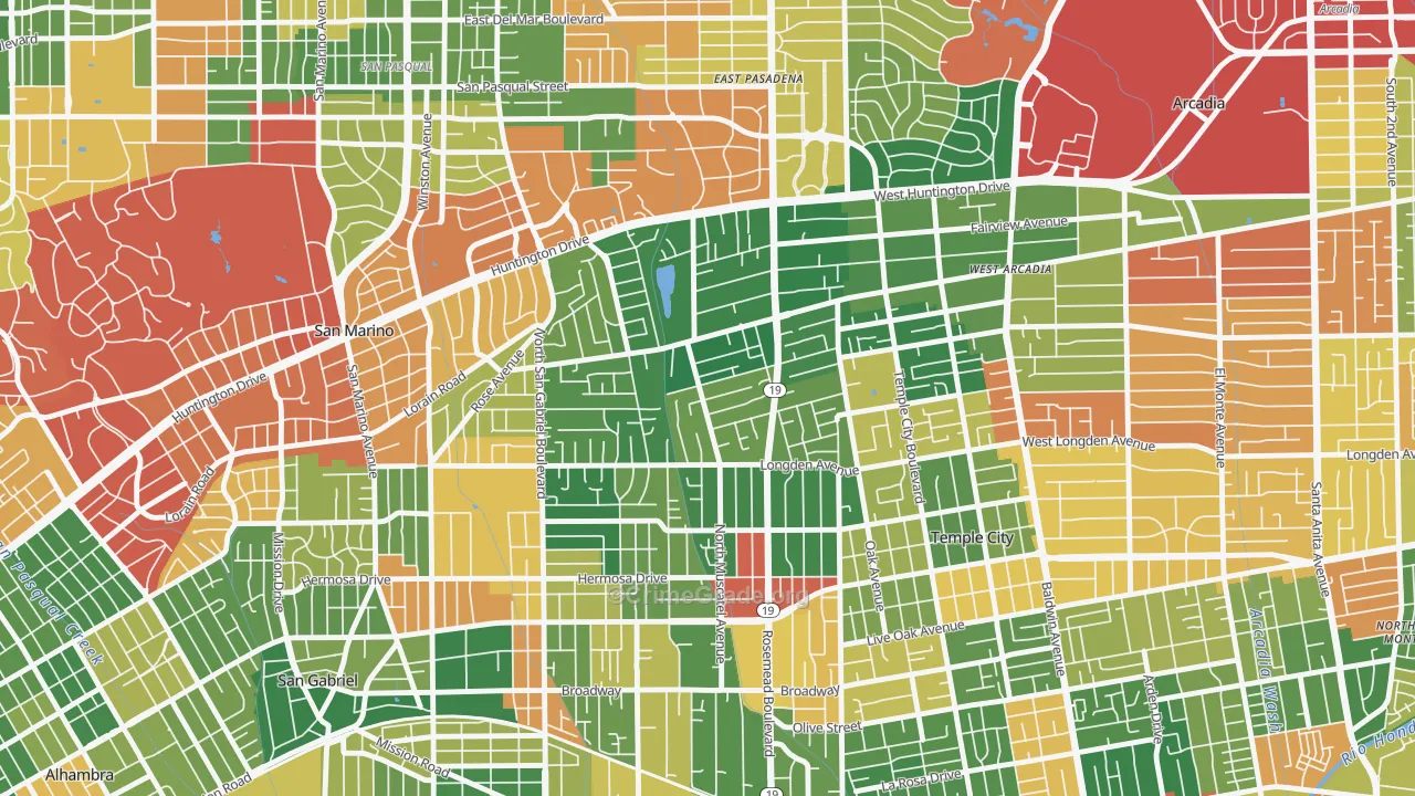 East San Gabriel, San Gabriel, CA Map of Burglary Rates