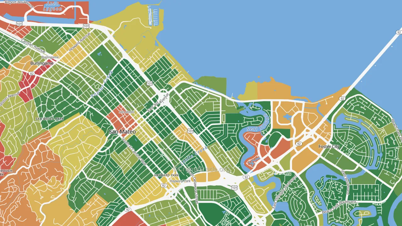 East San Mateo, San Mateo, CA Map of Burglary Rates