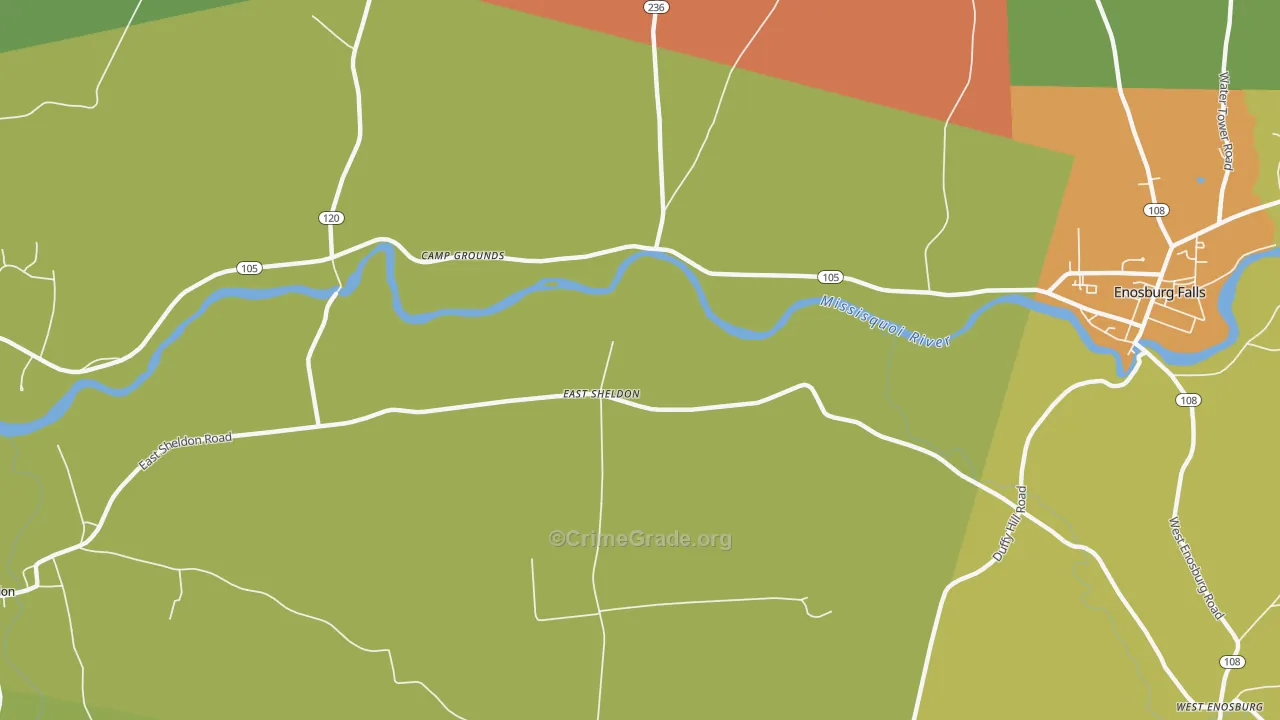 East Sheldon, VT Map of Burglary Rates