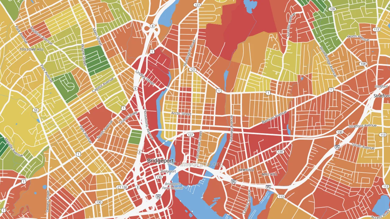 East Side-Bridgeport, Bridgeport, CT Map of Burglary Rates