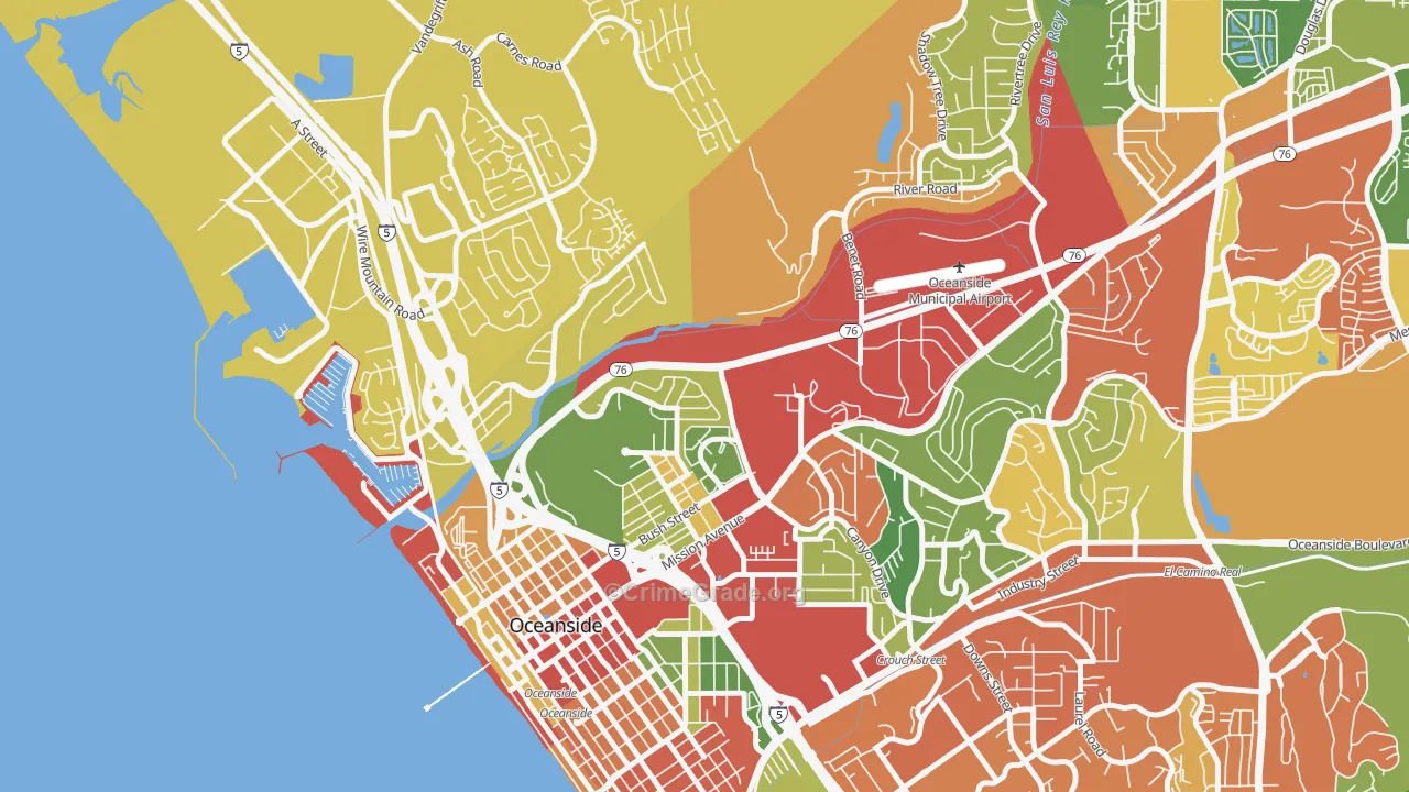 East Side Capistrano, Oceanside, CA Map of Burglary Rates