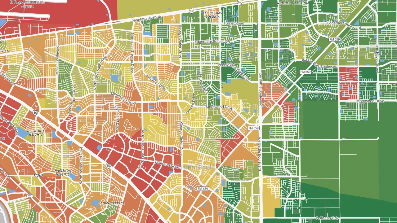 East Side, El Paso, TX Map of Burglary Rates