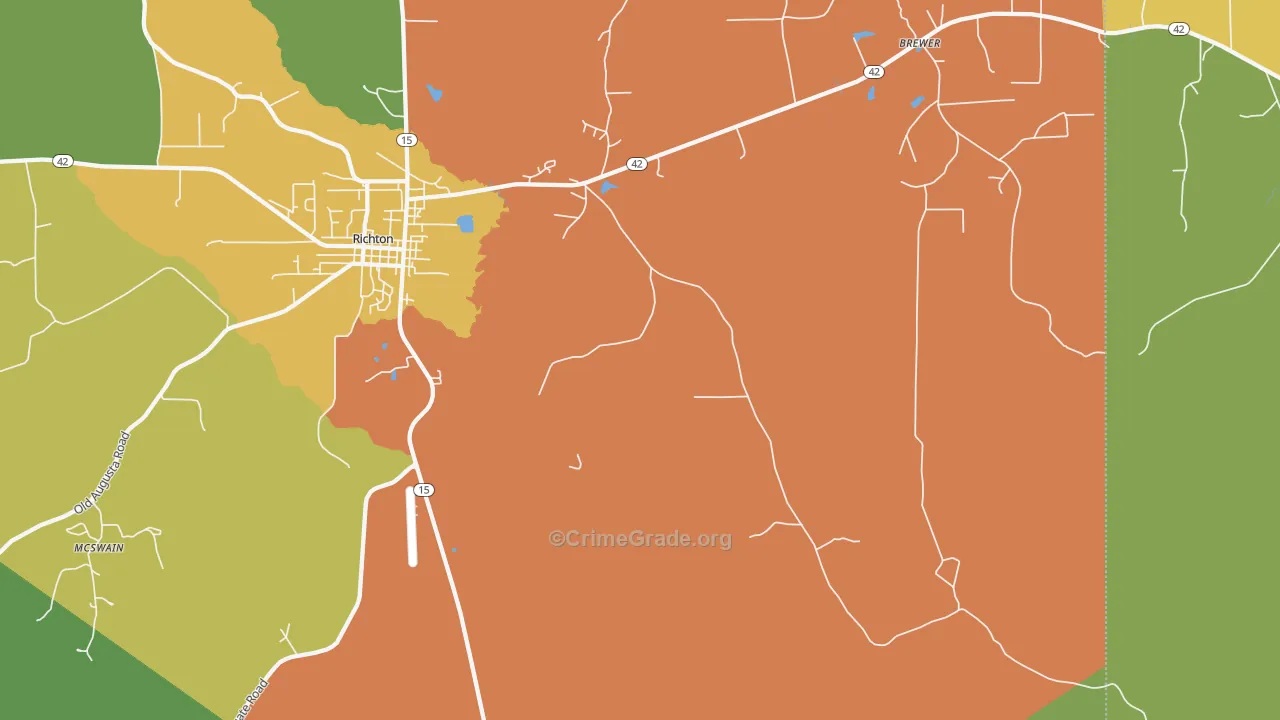 East Side, MS Map of Burglary Rates