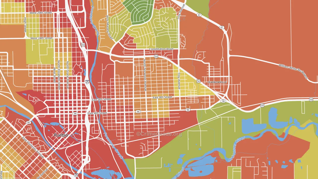 East Side, Pueblo, CO Map of Burglary Rates