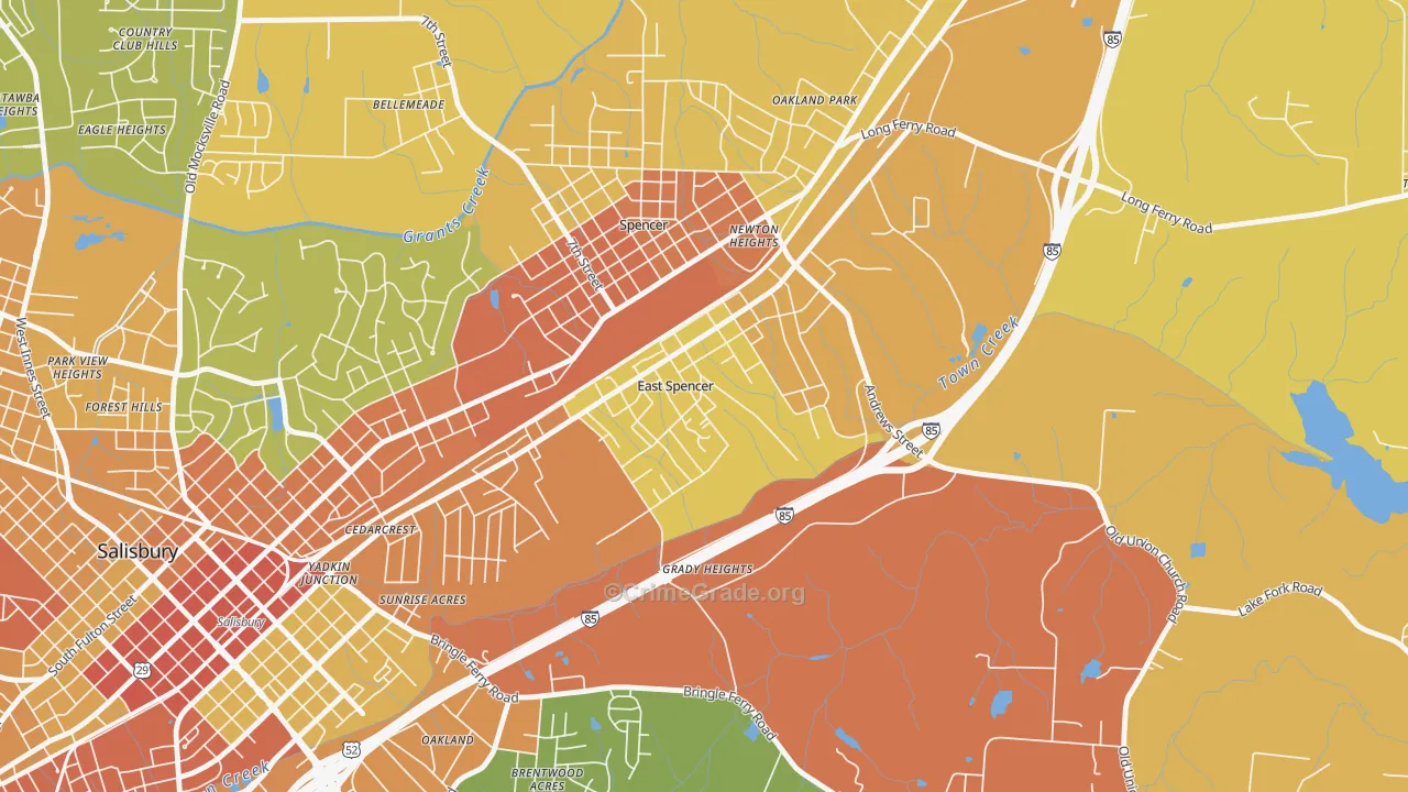East Spencer, NC Map of Burglary Rates