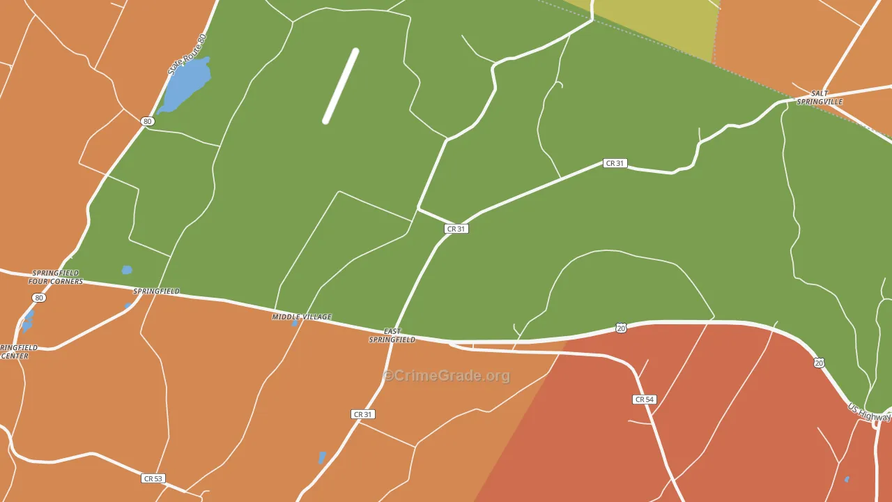 East Springfield, NY Map of Burglary Rates