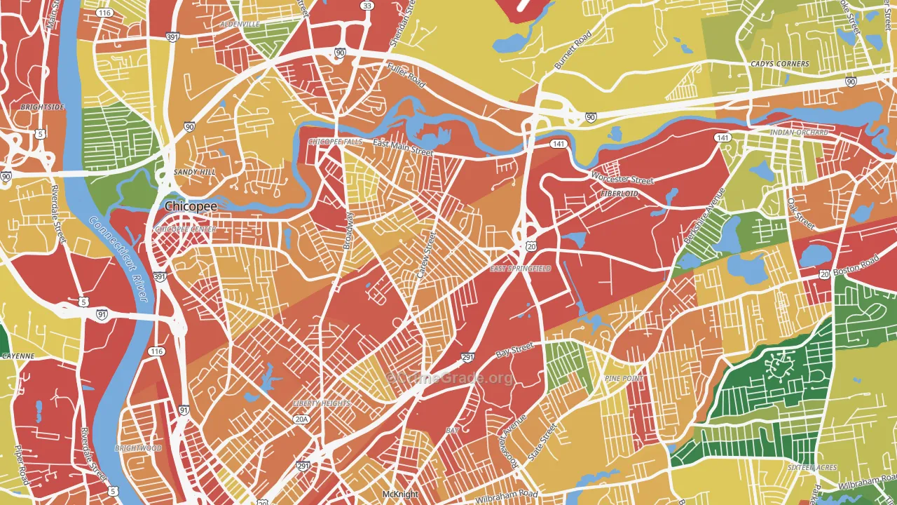 East Springfield, Springfield, MA Map of Burglary Rates