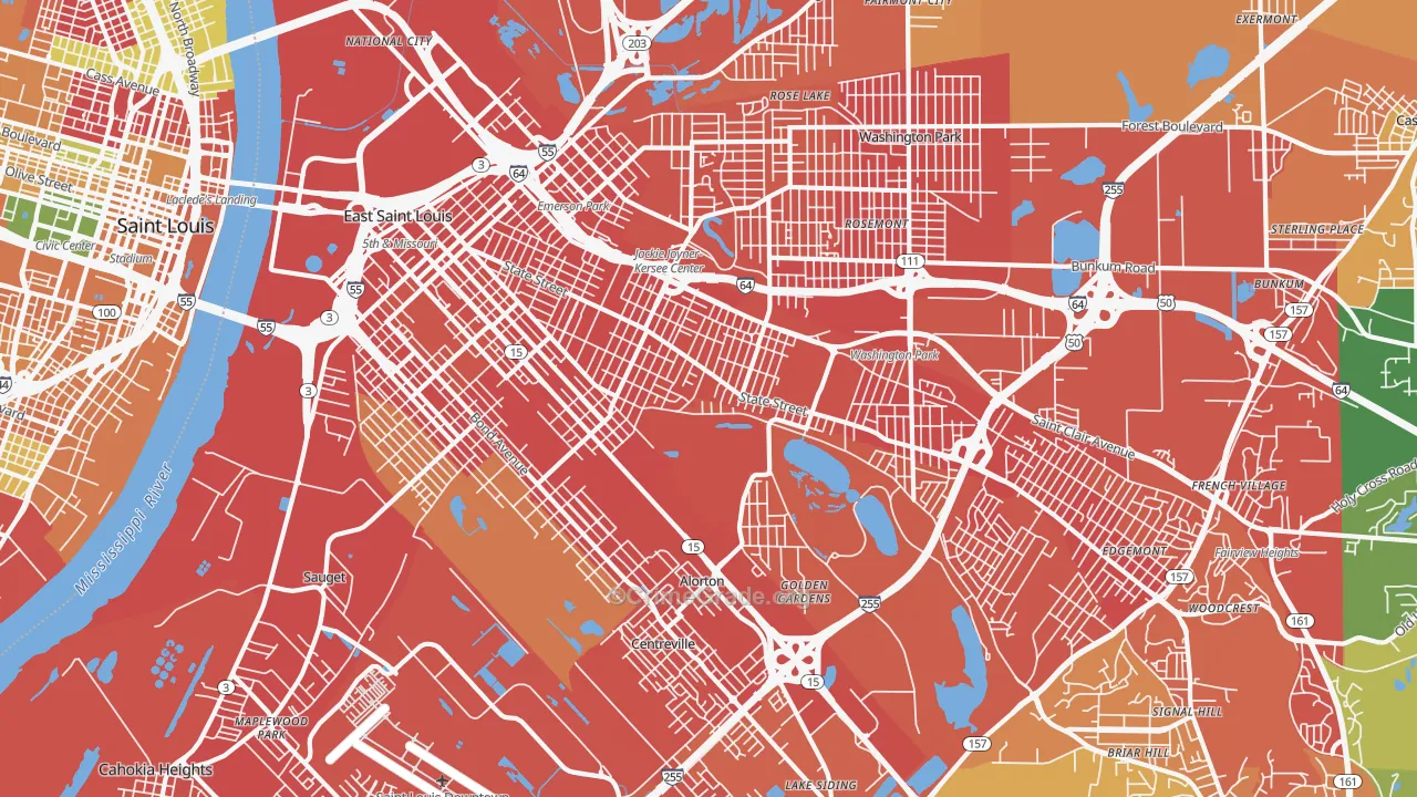 East St. Louis, IL Map of Burglary Rates