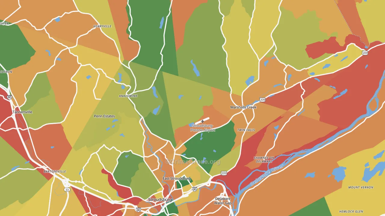 East Stroudsburg, PA Map of Burglary Rates
