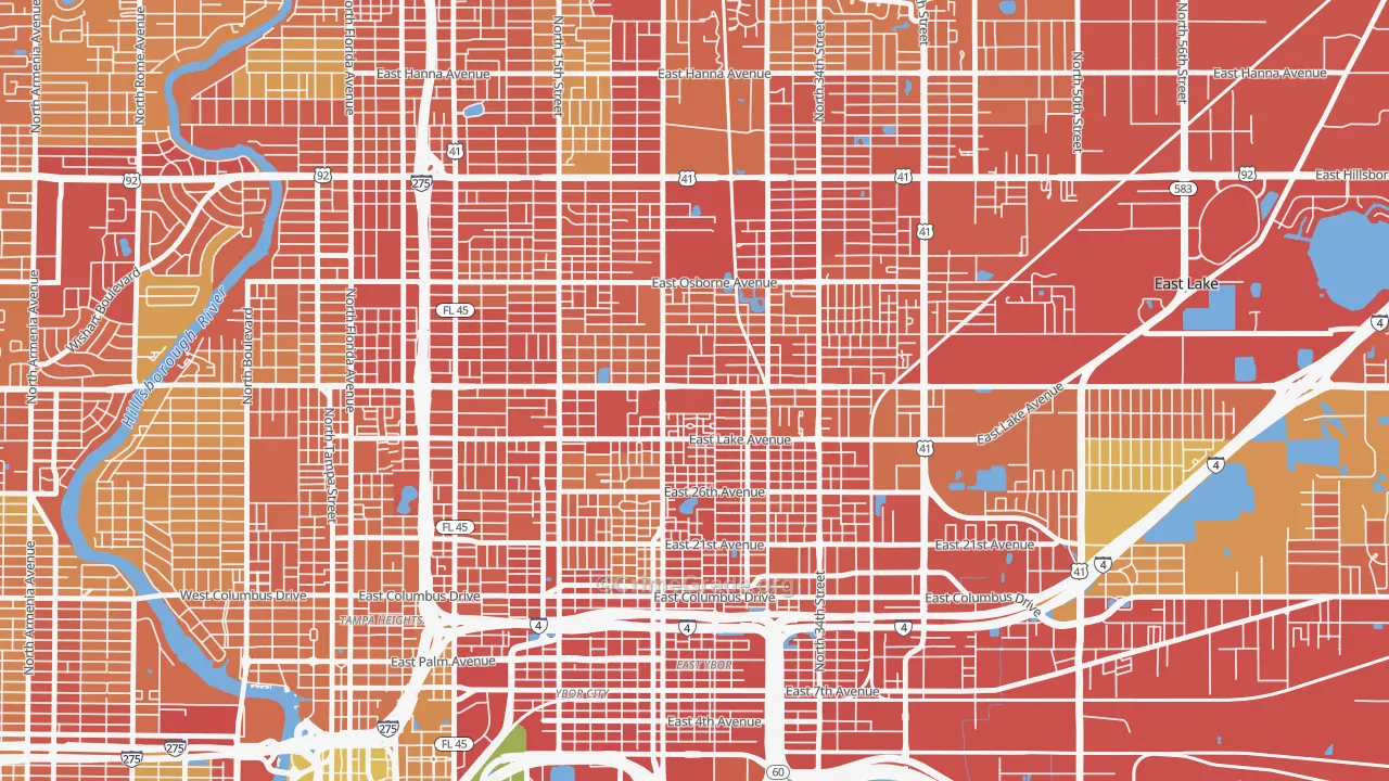 East Tampa, Tampa, FL Map of Burglary Rates