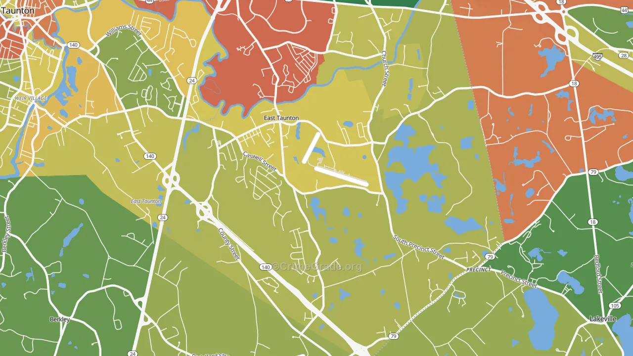 East Taunton, MA Map of Burglary Rates