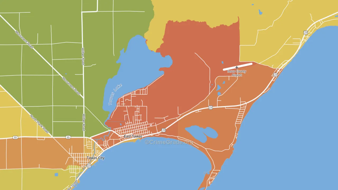 East Tawas, MI Map of Burglary Rates