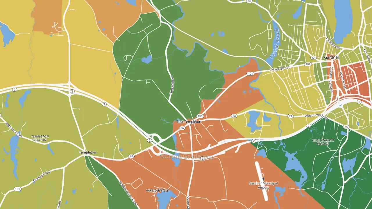 East Templeton, MA Map of Burglary Rates