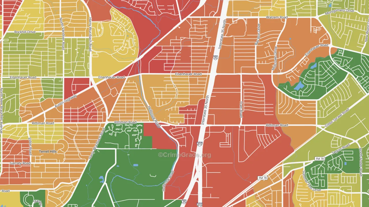 East Terrell Hills, San Antonio, TX Map of Burglary Rates
