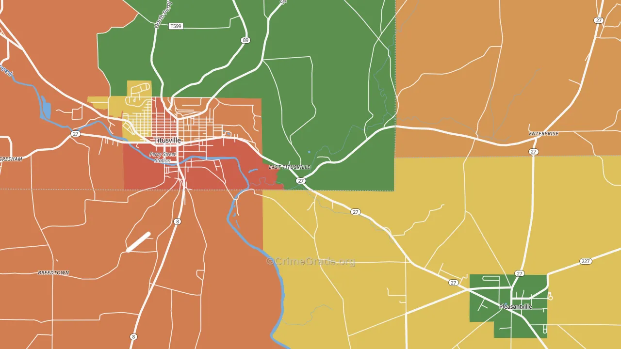 East Titusville, PA Map of Burglary Rates
