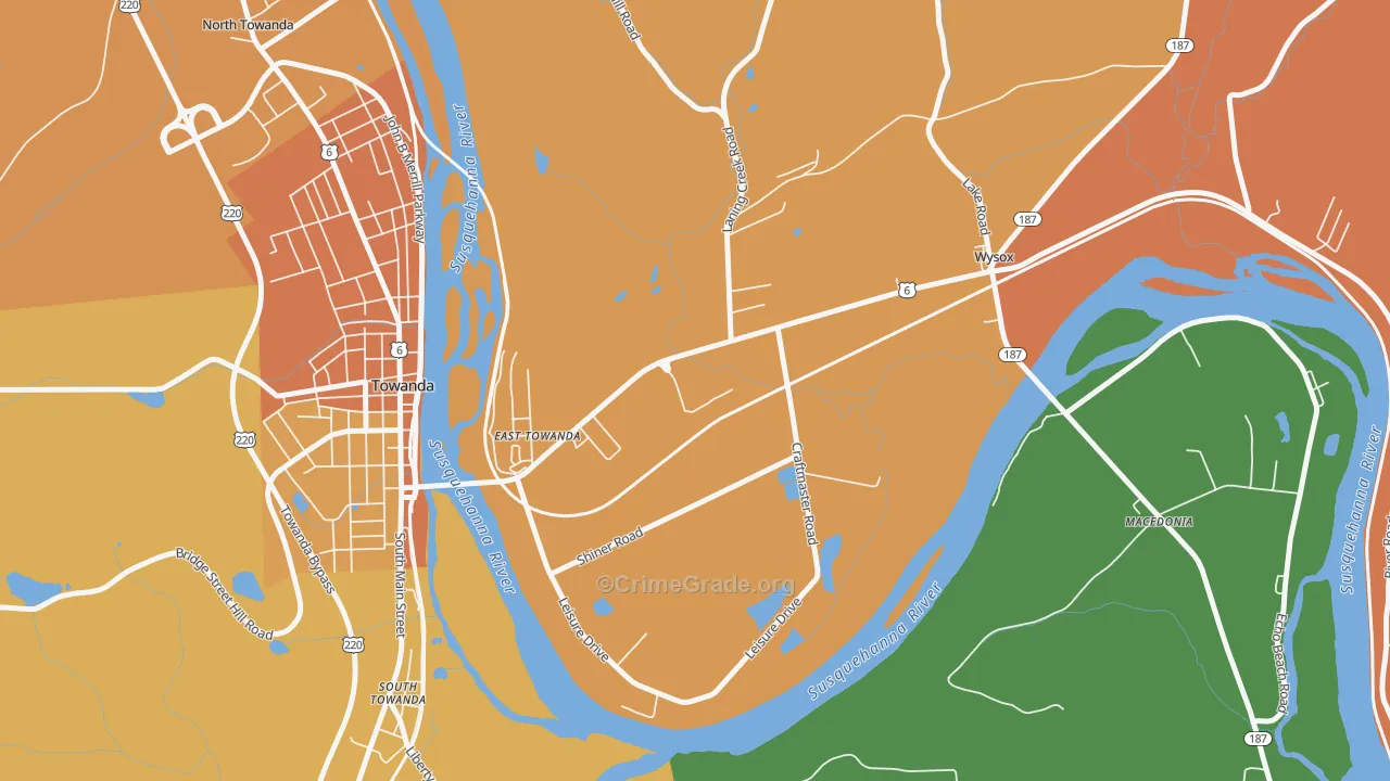 East Towanda, PA Map of Burglary Rates