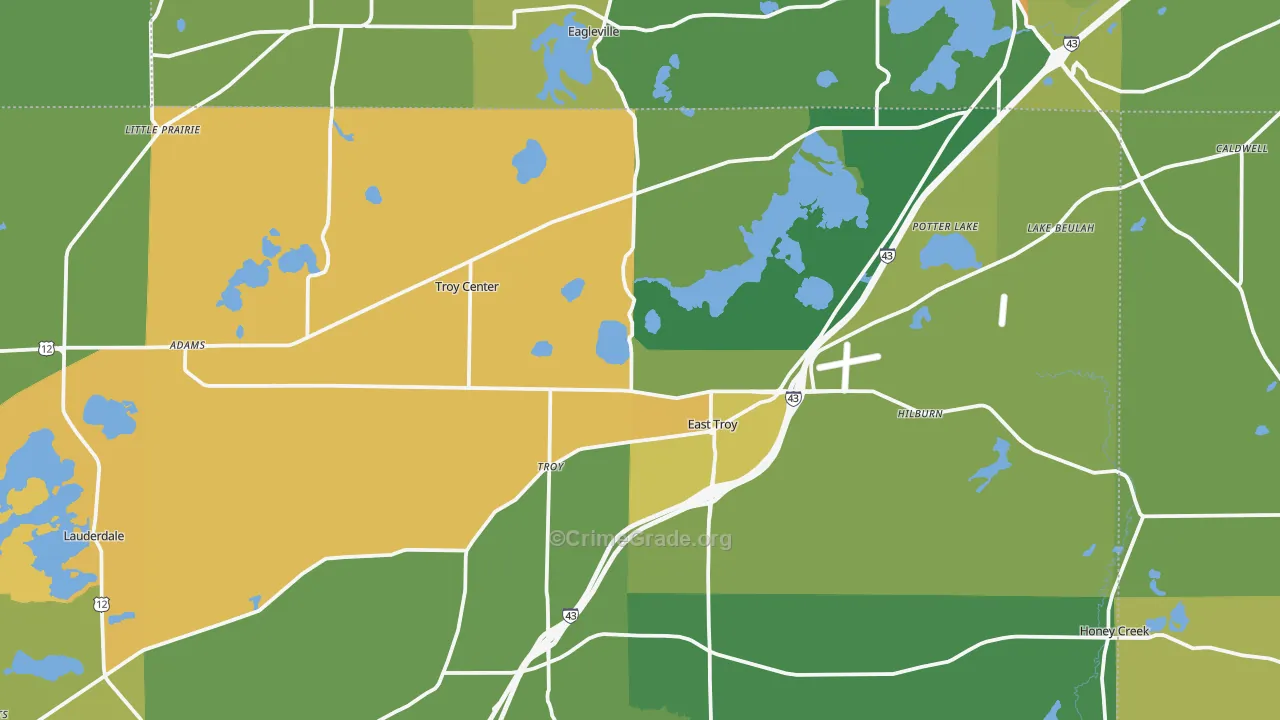 East Troy, WI Map of Burglary Rates