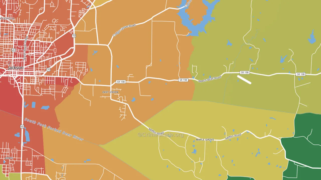 East Union, TN Map of Burglary Rates
