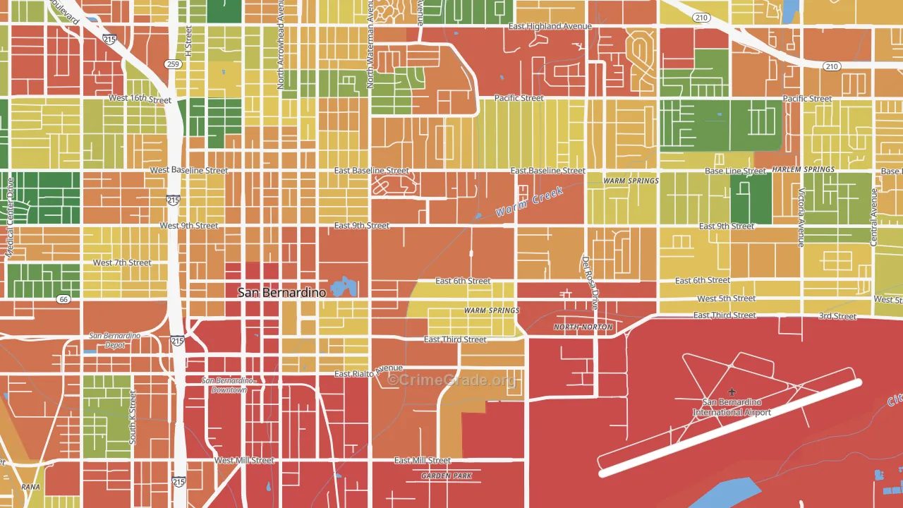 East Valley, San Bernardino, CA Map of Burglary Rates