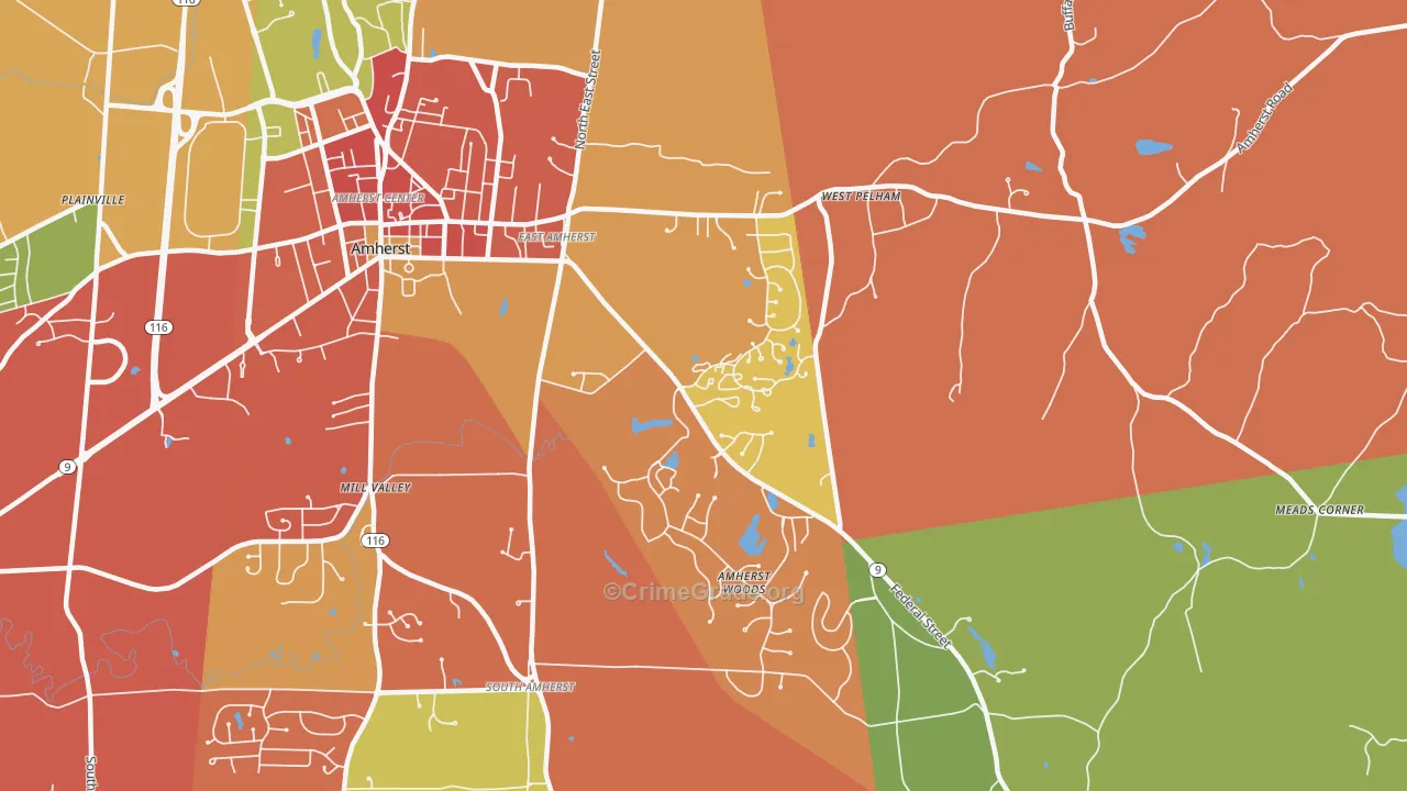 East Village, Amherst, MA Map of Burglary Rates