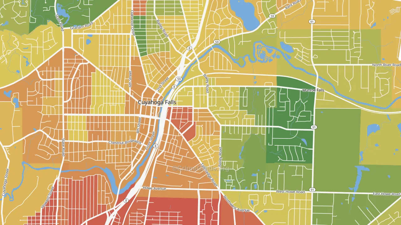 East Village, Cuyahoga Falls, OH Map of Burglary Rates