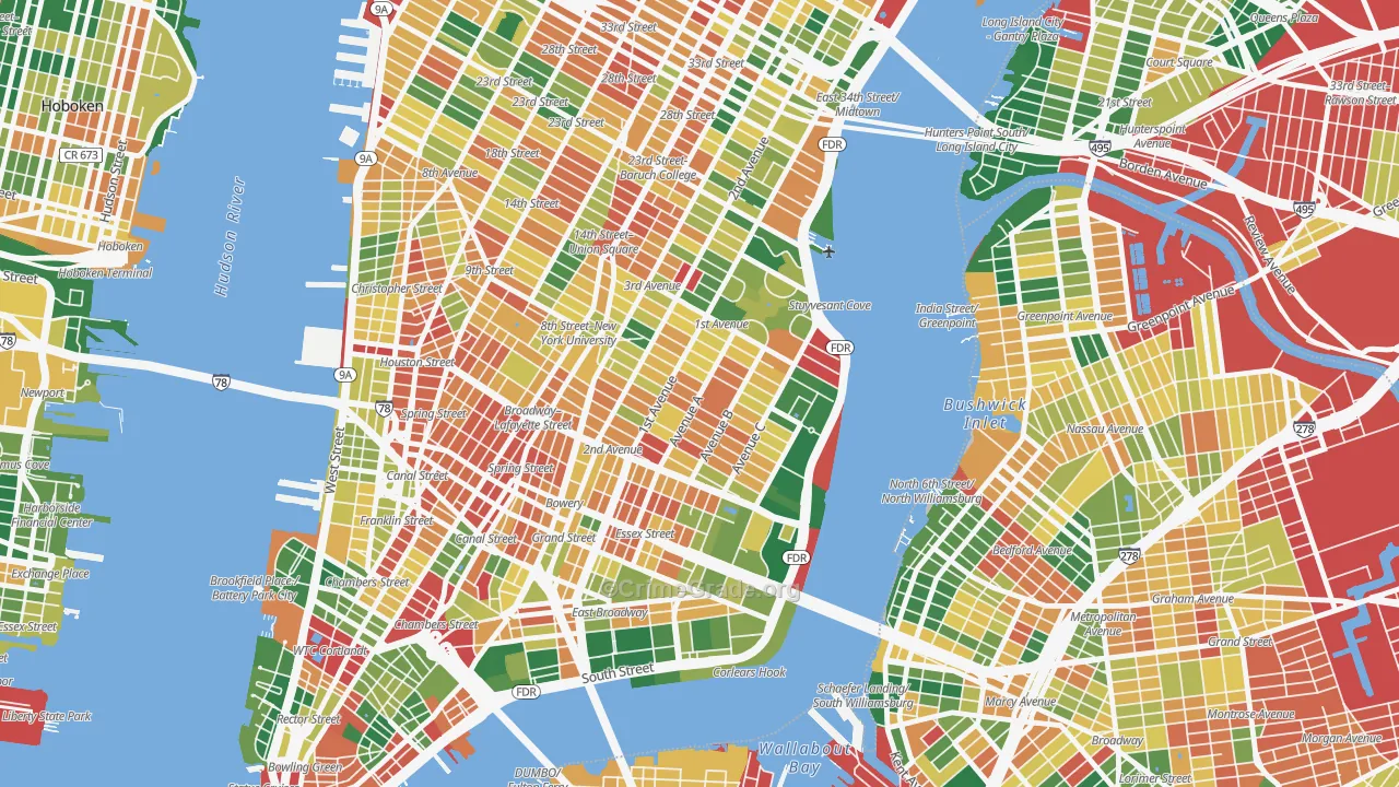 East Village, Manhattan, NY Map of Burglary Rates