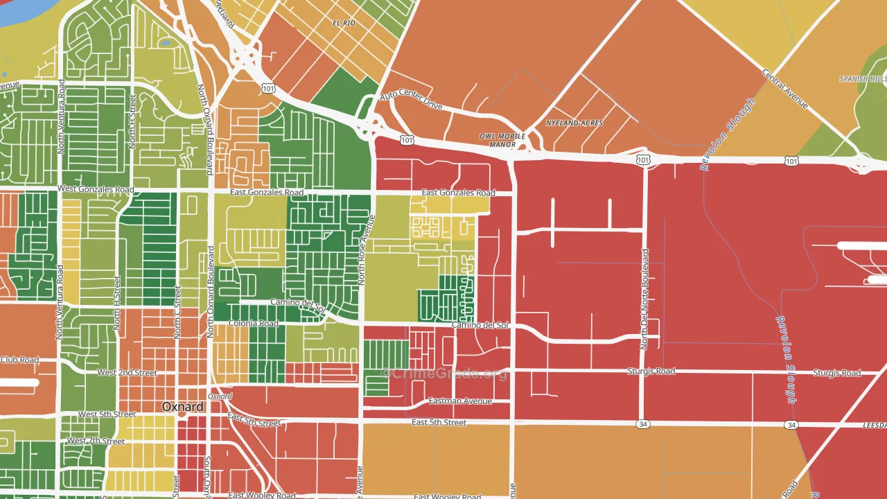 East Village Oxnard, Oxnard, CA Map of Burglary Rates