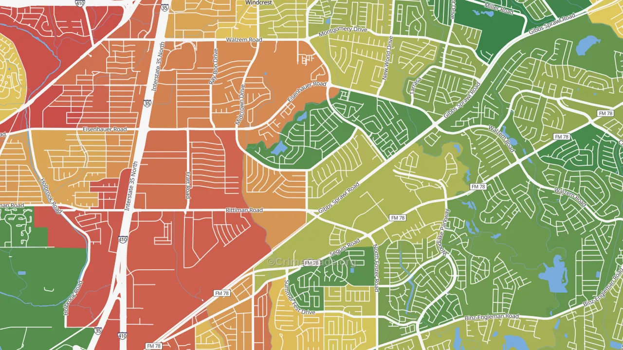 East Village, San Antonio, TX Map of Burglary Rates