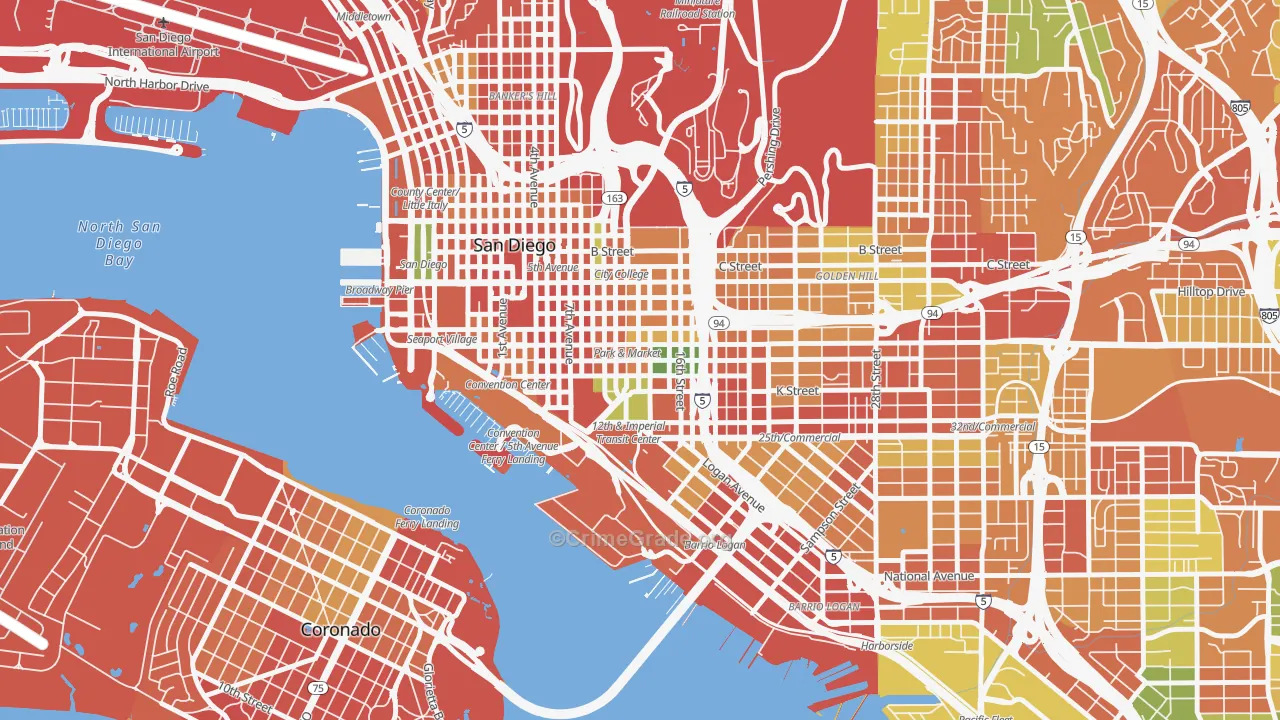 East Village, San Diego, CA Map of Burglary Rates