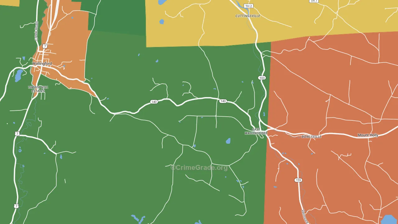 East Wallingford, VT Map of Burglary Rates