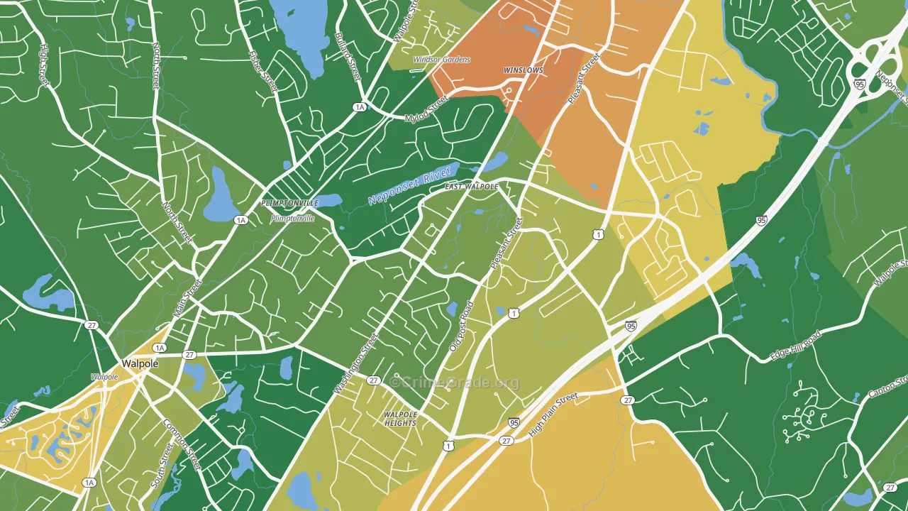 East Walpole, MA Map of Burglary Rates