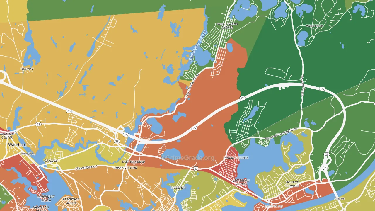 East Wareham, MA Map of Burglary Rates
