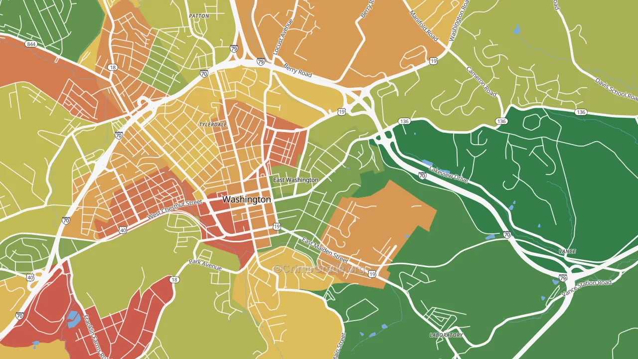 East Washington, PA Map of Burglary Rates