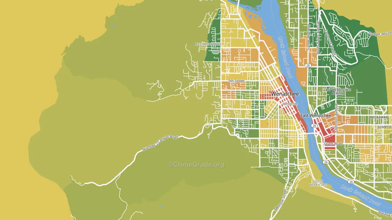 East Wenatchee Bench, WA Map of Burglary Rates